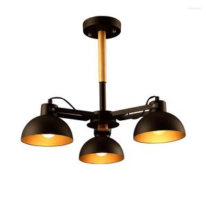 Pendant Lamps 2-3 Pcs Vintage Black Metal Cover Lighting Dining Room Wooden Kitchen Retro Lamp Luminaire