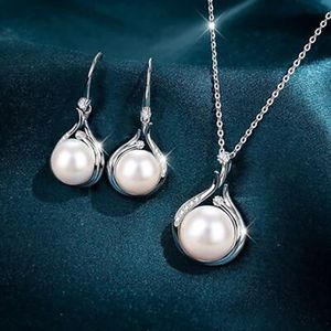 925 Sterlingsilberkristallperlenpearl -Halskette Haken Ohrringe Frauen Schmuck Schmuck