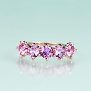 Cluster Rings Beauty 585 14K 10K OEC Pink Sapphire Ring для женщин -пасьянса, подходящая наполовину вечности обручальное участие 2022