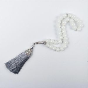 Strand Tesbih Store 10mm White Color Crystal Pearl Beads With Grey Tassel Prayer Tasbih Misbaha Islamic Bracelet