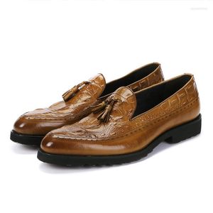 Dress Shoes Mens Italian Leather Snake Skin Male Loafers Pointed Toe Fashion High Heels Tassel Oxford Office Shoe For MenDress