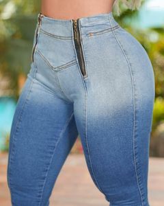 Damen-Jeans, Denim-Bleistifthose, sexy Damen-Doppelreißverschluss, figurbetont, blau, Freizeithose