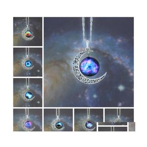 Подвесные ожерелья Starry Moon Time Time Gemstone Подвесной цепной ожерелья через вселенную внешнюю космическую югорди