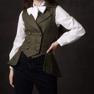 Women's Vests Tuxedo Woman's Suit Vest Plaid Herringbone Tweed Army Double Breasted Elegant OL Sleeveless Jacket Business Waistcoat 221202