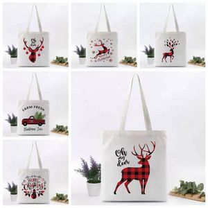 Santa Print Sacks Christmas Canvas Burlap Bag Gift Shoulder Bags Kids Drawstring Large Size Xmas Party Decoration ss1202