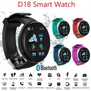 D18 Smart Watches Smart Breyband Ciśnienie krwi okrągły wodoodporny sport fitness Mężczyźni Kobiety na telefon Android iOS z pudełkiem detalicznym