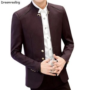 Men's Suits Blazers Stand Collar Men Casual British Style Three-Buttons Single Breasted Suit Jacket Wheat Stalks Pin Mens Coat 221201