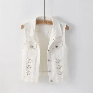 Women's Vests White Black Denim Vest Female Spring Autumn Korean Thin Denim Coat Women's Short Sleeveless Waistcoat Jacket Tops 221202