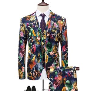 Men's Suits Blazers Pants Vest Sets / Fashion Casual Boutique Flower Floral Print Suit Jacket Coat Trousers Waistcoat 3 Pieces 221201