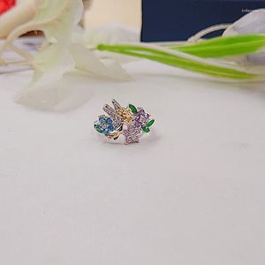 Fedi nuziali Luxury Big Flower Angel Ring Zircone colorato per le donne Charm Crystal Floral Weding Engagement