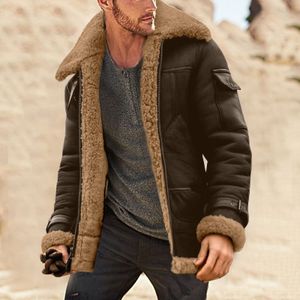 Men's Jackets Winter Coat Lapel Collar Long Sleeve Padded Leather Vintage Thicken Sheepskin Windbreaker 221201