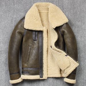 メンズレザーフェイク冬の本物のジャケットシープスキンシャーリング本物のロックジャケット高品質B3爆撃機男性コート221202