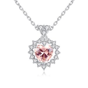 Morganite Heart wisiant Naszyjnik S925 Srebrny mikro zestaw 3A Naszyjnik z cyrkonem Koreańska moda Romantyczna Kołnierz Łańcuch weselny Biżuteria Walentynki Gift SPC