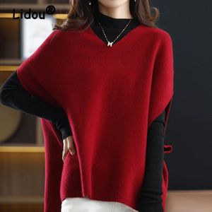 Women's Vests Pullovers Elegant Fashion Sleeveless Batwing Sleeve V-Neck Loose Warm Solid Knitted Tops Spring Autumn Sweater 221201