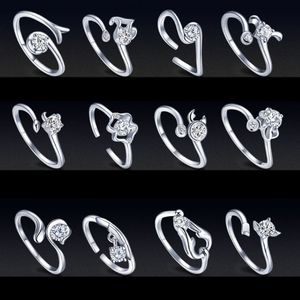 Ring mit 12 Tierkreiszeichen, offen, verstellbar, CZ-Ringe, Jungfrau, Löwe, Waage, Paar, Fingerringe, Konstellation für Frauen, feiner Modeschmuck