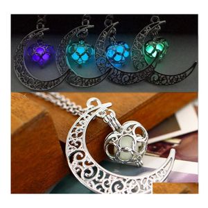 Pendant Necklaces Glowing In The Dark Moon Pendant Necklace Women Pumpkin Lantern Charm Luminous Necklaces For Halloween Jewelry Gif Dhrvs