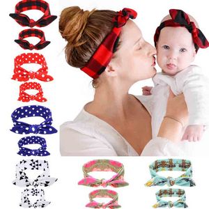 Mom baby Rabbit Ears Hair Headband Tie Bow Headwear Hoop Stretch Knot Bow Cotton Hair Bands Hair Accessories drop shipping 120006