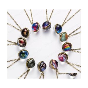 Pendant Necklaces Galaxy Neba Accessories Cosmic Milky Way Star Sky Doublesided Glass Ball Time Gem Pendant Necklace Woolen Chain Or Dhdoh