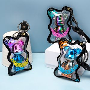 Laserbjörn bilknappar akryl pvc väska nyckelring kedjor hållare punk djur design pendell charm nyckelchains nyckelfob prydnad mode smycken tillbehör