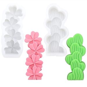 Candele in silicone impilate 3D Stampo fatto a mano Cactus Quadrifoglio Dessert Torta fondente Decor Sapone Accessori da forno artigianali MJ1212