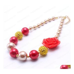 Pendant Necklaces Red Rose Flower Baby Kid Chunky Necklace Christmas Girl Kids Bubblegum Bead Children Jewelry Drop Delivery Necklac Dhihf