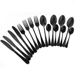 Ensembles de vaisselle vaisselle noire couverts en acier inoxydable fourchettes couteaux cuillères cuisine dîner fourchette cuillère couteau ensemble doré 16 pièces
