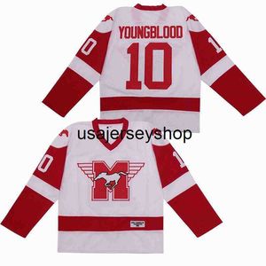 Maglia da hockey Film Hamilton Mustangs 10 Dean Youngblood 1986 Squadra universitaria traspirante ghiaccio Colore bianco Tutti uomini cuciti