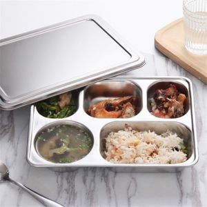 Lunchboxen Edelstahlplatte Lebensmittelbehälter Tablett mit Fächern Splitter Bento Lunchboxen mit Deckel für Kantinenrestaurantgeschirr 221202