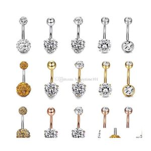 Navelklockknappringar 5st Set Set rostfritt stål Belly Dangle Ring Bell Button Navel Rings Simple Rhinestone Body Piercing Fashion DHRHZ