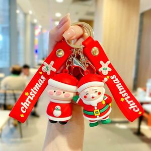 Favor de festa desenho animado fofo Papai Noel Chain Chain Chain Soft Rubber Doll Car Key Ring Ring Pingente Moda Saco de Ornamento Acessori Chave de Natal Presente de Natal SN394