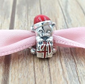 Regalo di Natale 925 Sterling Silver Beads Christmas Kitten Charm Adatto a bracciali gioielli stile Pandora europeo Collana 792007EN39 AnnaJewel