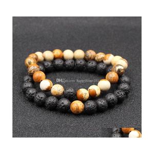 Bracciale con perline di lava nera con design in rilievo Moda uomo e donna fatto a mano colorf 8 mm pietra naturale occhio di tigre 9 stili goccia consegna J Dhe2F