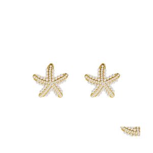 Stud Fashion Jewelry S925 Sier Earrings Faux Pearl Beads Starfish Stud Earring Drop Delivery Dh6Uv