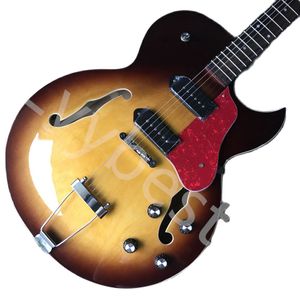 LVYBEST L-5 Jazz Hollow Body Electric Guitar Rosewood Tofrienboard 2 P90 Pickups 2 F Otwory Dark Sunburst
