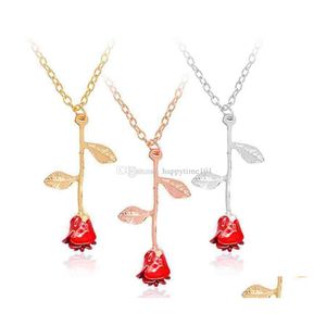 Anhänger Halsketten Modeschmuck Anhänger Rote Rose Blume Goldketten Chokerhalsketten Romantische Valentinstag Geschenke Statement Drop DHC9Y