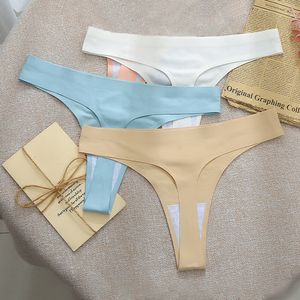 Women's Panties 3pcs Seamless Thongs Women Underwear Ice Silk Sexy Sports Panties Female Tback Solid Sale Panties Woman Intimates BANNIROU 221202