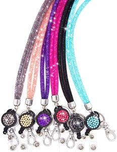 Rhinestone Bling Crystal Lanyard Straps for Name Badge Holder ID Tag Work Pass Card Cover Sleeve Neck Strap with Retractable Badge Reel