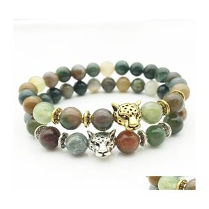 B￤rade 8mm Colourf Natural Stone Beads Armband Leopard Head Charms Armband Gold Sier Spacer Buddha Stretch Yoga Jewelry Drop Deliv Dhnt0