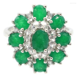 Cluster-Ringe, 21 x 20 mm, Ankunft, 4,6 g, echter grüner Smaragd, rosa Turmalin, Damen-Dating-Tropfen aus 925er Silber