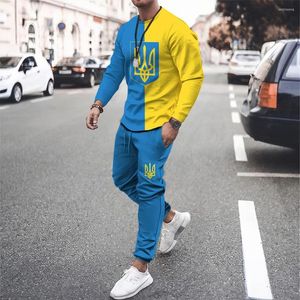 Tracksuits Masculinos Estilo Ucraniano Imprimir Homens Tracksuit Set Manga Longa Oversized Sportswear Homem Primavera e Outono Moda Activewear Duas Peças