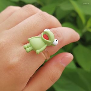 Pierścienie klastra Zielona żaba Pierścień Polimerowa żywica gliniana dla nastolatków biżuteria dla zwierząt Kobiety Śliczne zabawne prezenty mody ropuchy