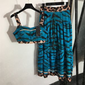Vintage Print Womens Sling Vest Dress Two Piece Design Lady Leopard Strapless Top High Waist Skirts Sets For Party Nightclub