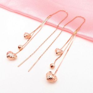 Ohrstecker, 585-lila-vergoldet, 14 Karat Rose, Quaste, weiche Kette, geometrischer Herz-Tropfen, für Damen, Verlobungsschmuck im Hofstil