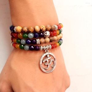 Strand 7 Chakra Balance Balance Picture Picture Stone Gem Yoga Reiki Charmos de oração 108 Pulseira multicamada de contas homens homens