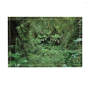 Mattor Tropisk regnskoginredning Palmträd med exotiska växter i djungelbadmattor som inte slipar Dörrmattan
