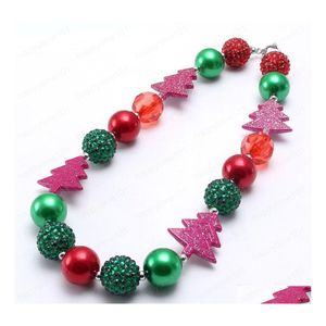 Pendant Necklaces Fashion Christmas Tree Baby Kid Chunky Necklace Redaddgreen Girl Kids Bubblegum Bead Children Jewelry Drop Deliver Dhqgk