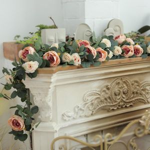 Dekorativa blommor Party Joy Fake Peony Rose Vines Artificial Garland Vintage Eucalyptus hängande växt för bröllop båge dörrdekor