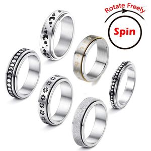 Cluster Rings Anxiety For Women Fidgets Spinner Rotate Freely Anti Stress Accessories Jewelry Pattern Stainless Steel Ring