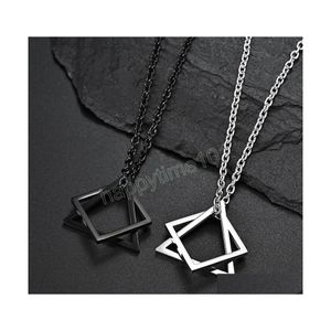 Hänge halsband geometriska hänghalsband för män kvinnor rostfritt stål länk kedja fyrkantig triangel mode punk hip hop smycken g dhkjh