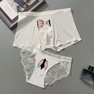 Damenhöschen, bedruckter Stil, Eisseide, Paarunterwäsche, sexy Herren-Boxershorts, Damenhöschen, Liebhaberhöschen, 2-teiliges Set für Freund, Freundin, 221202